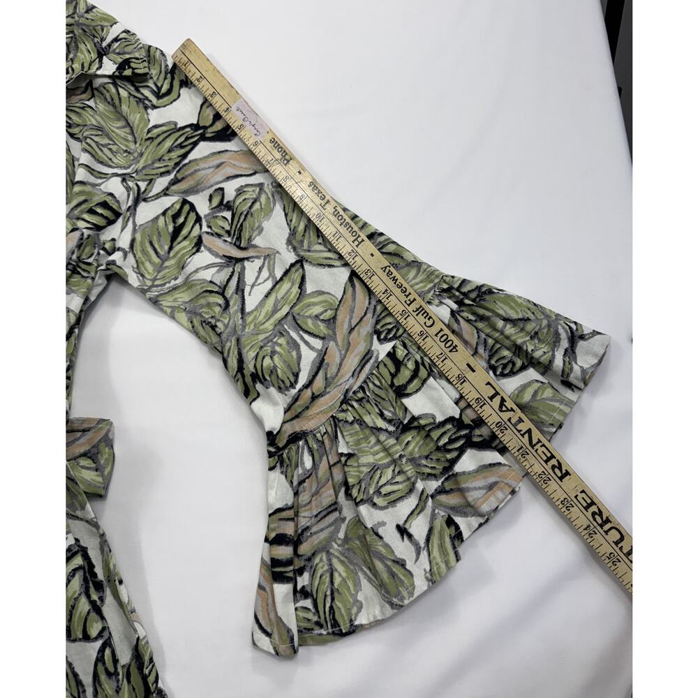 Isabel Riera leaf-print maxi dress Sz M button-down front bell sleeves MSRP$450 - Picture 11 of 11